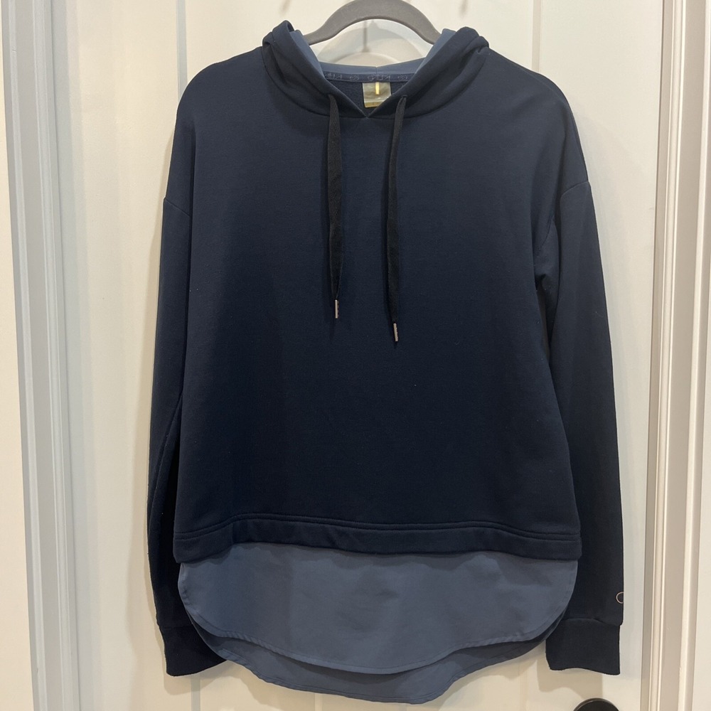 Calia Women's Sweatshirt Pullover Hoodie Size Small Navy Blue Drop Tail Hooded